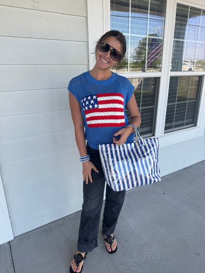 Patriotic Short Sleeve American Flag Sweater