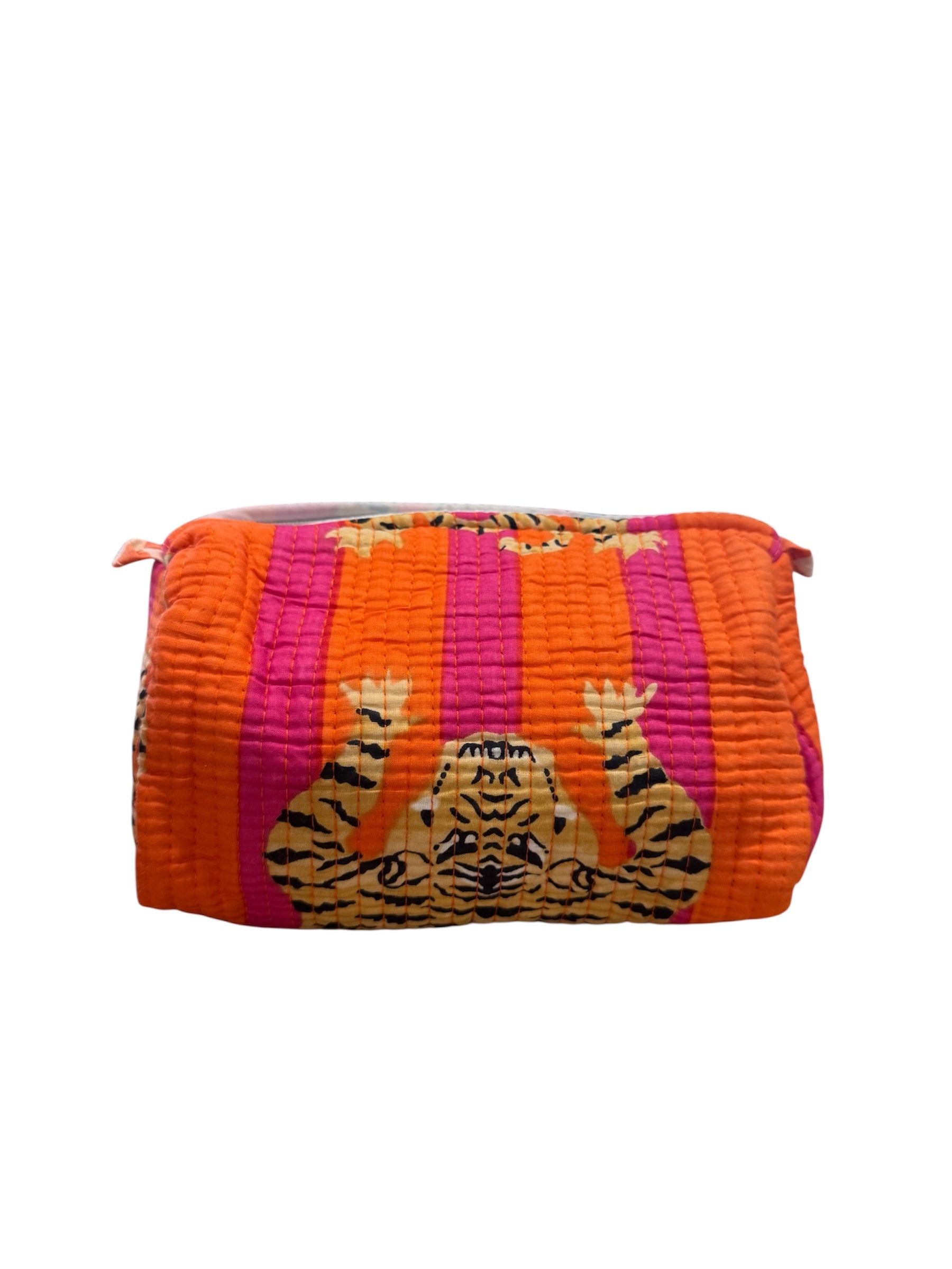 Orange/Pink Tiger Print Quilted Cosmetic Bag
