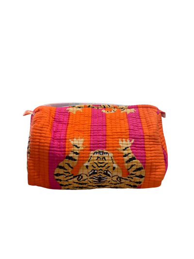 Orange/Pink Tiger Print Quilted Cosmetic Bag