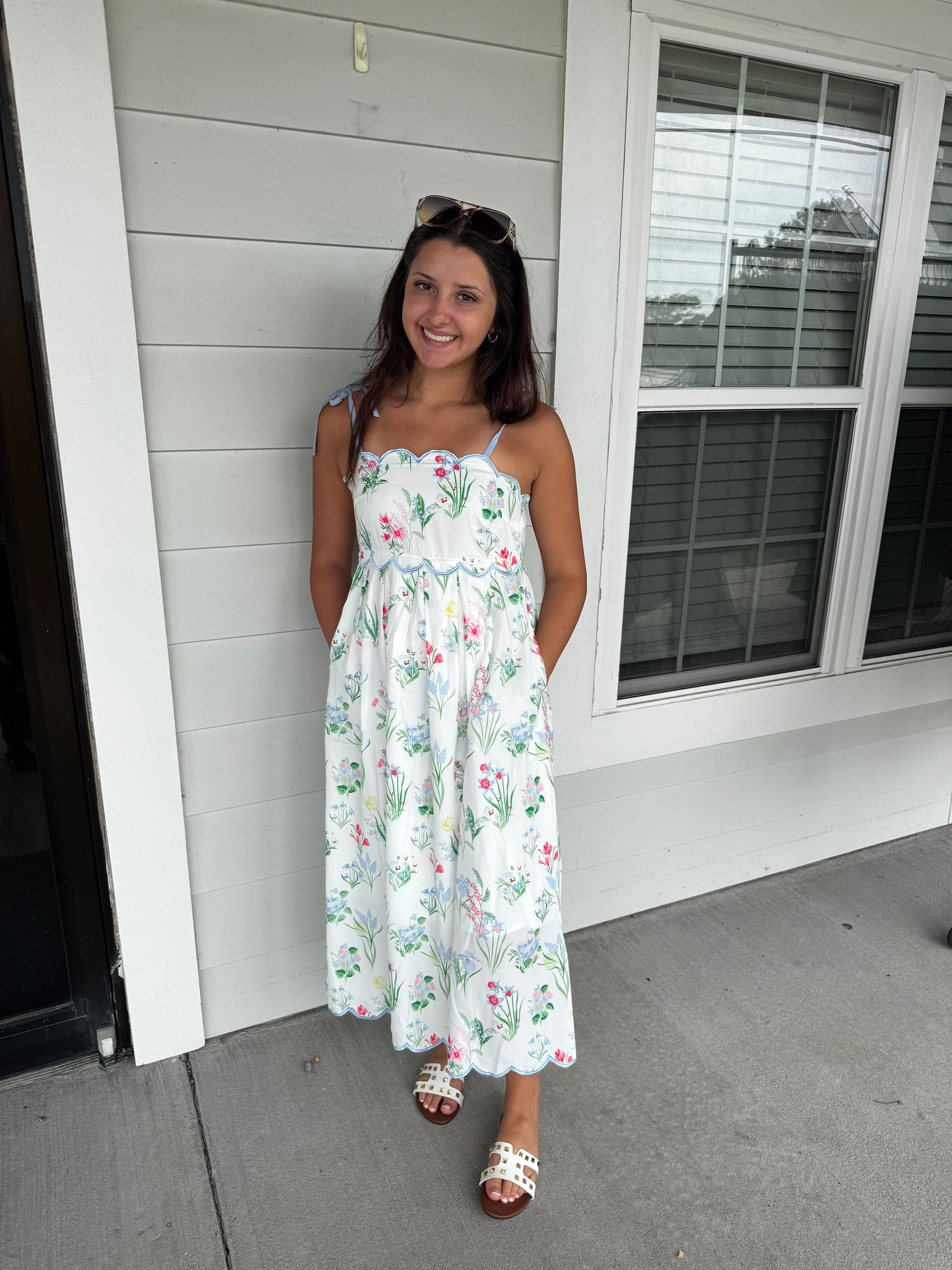 Beige Floral Midi Dress