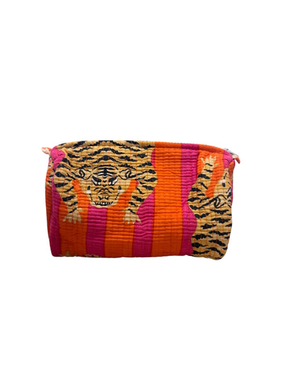 Orange/Pink Tiger Print Quilted Cosmetic Bag