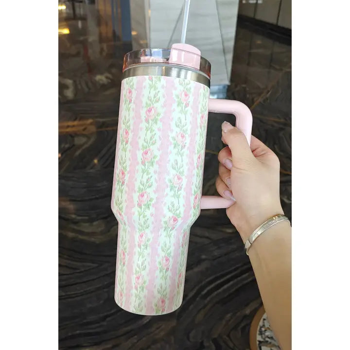 Floral Quilted Print 40oz Tumbler w/handle