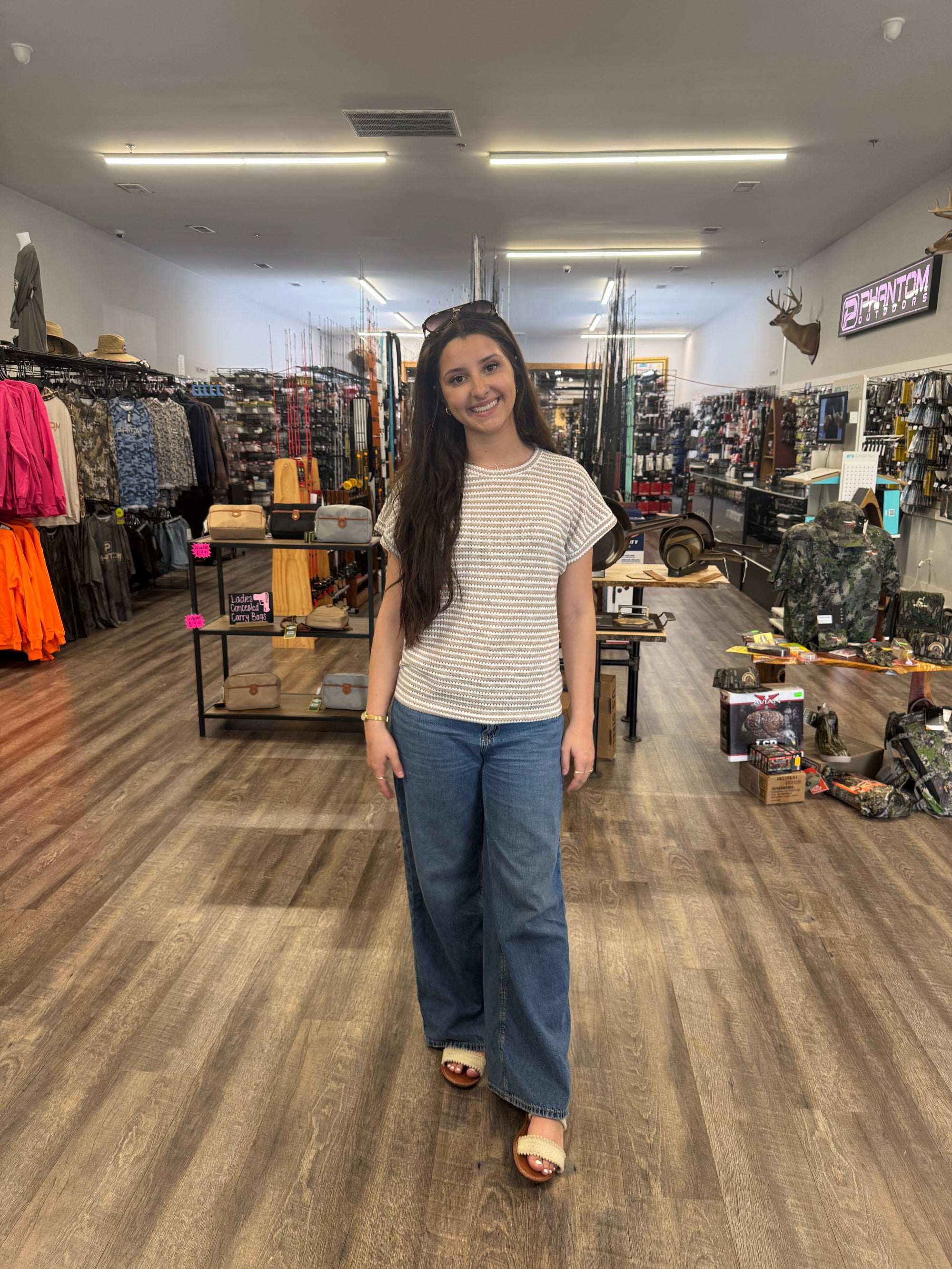 Striped Knit Short Sleeve Sweater Top