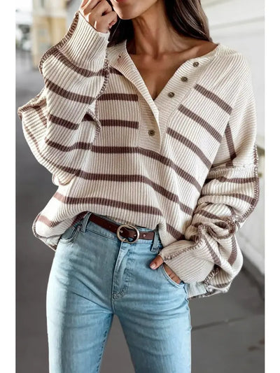 1/4 Button-Up Striped Sweater
