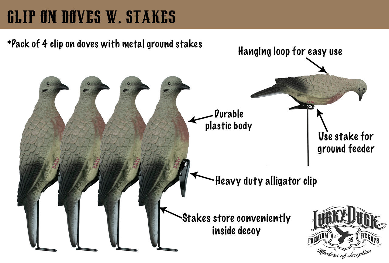 Lucky Duck 4 Clip-On Doves with Stake