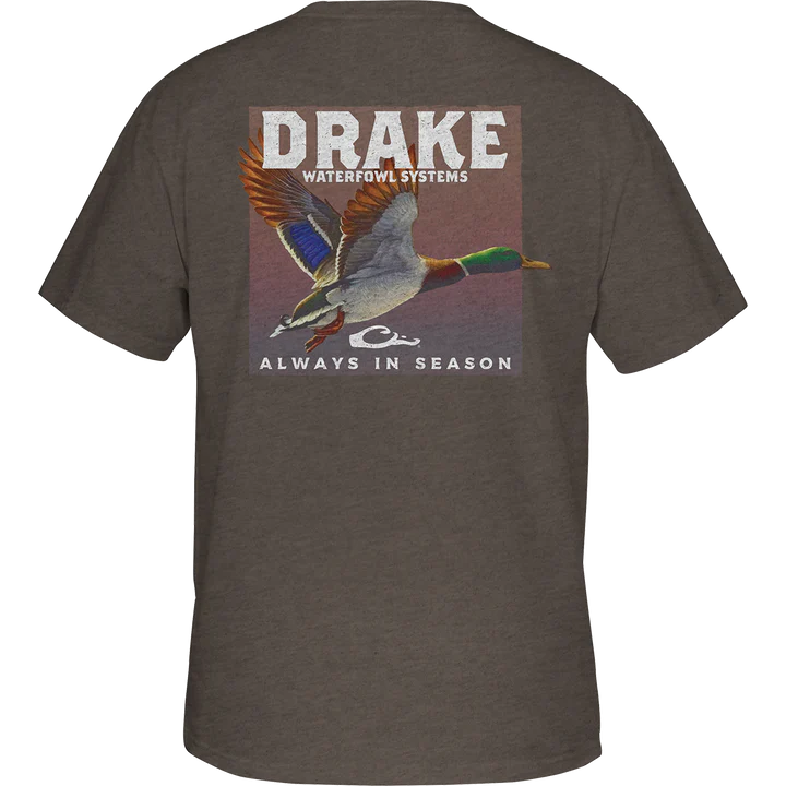 Drake's Mallard In Flight T-Shirt - Chocolate Chip Heather