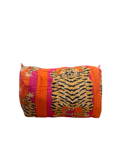 Orange/Pink Tiger Print Quilted Cosmetic Bag