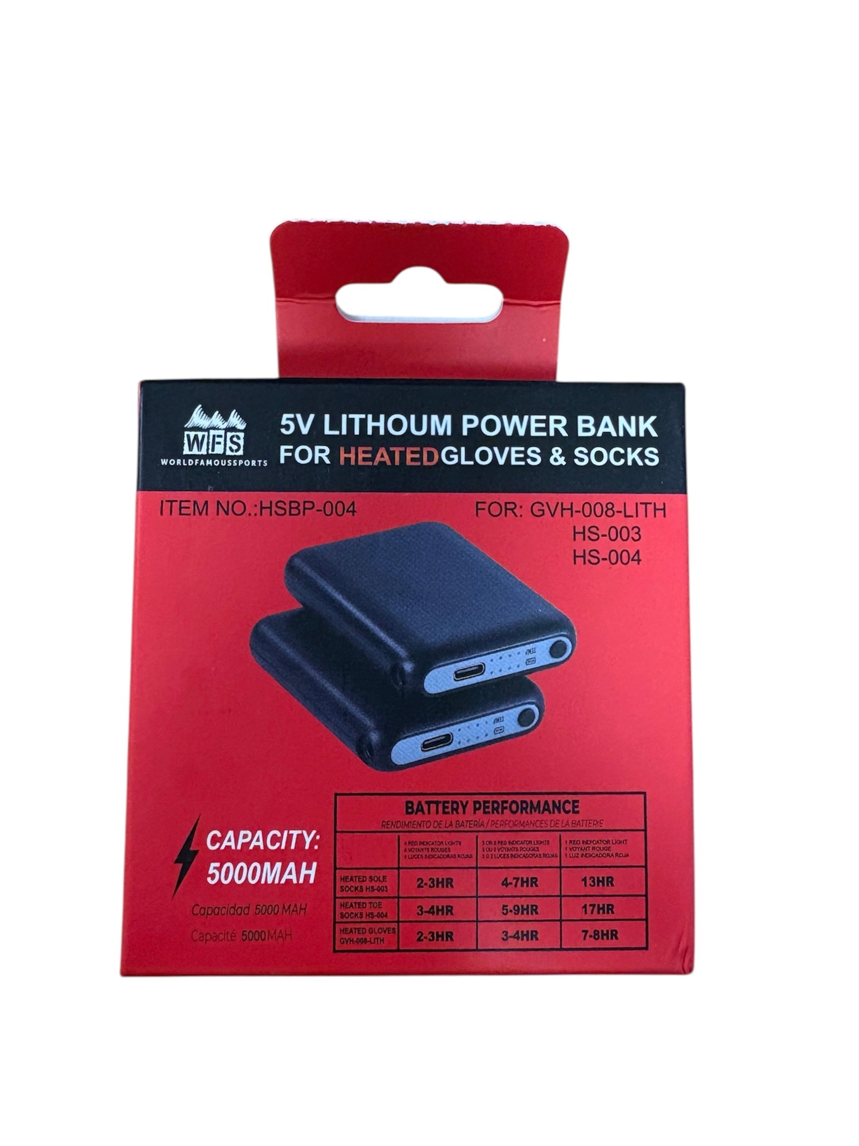 WFS 5V Lithoum Power Bank for Heated Gloves & Socks