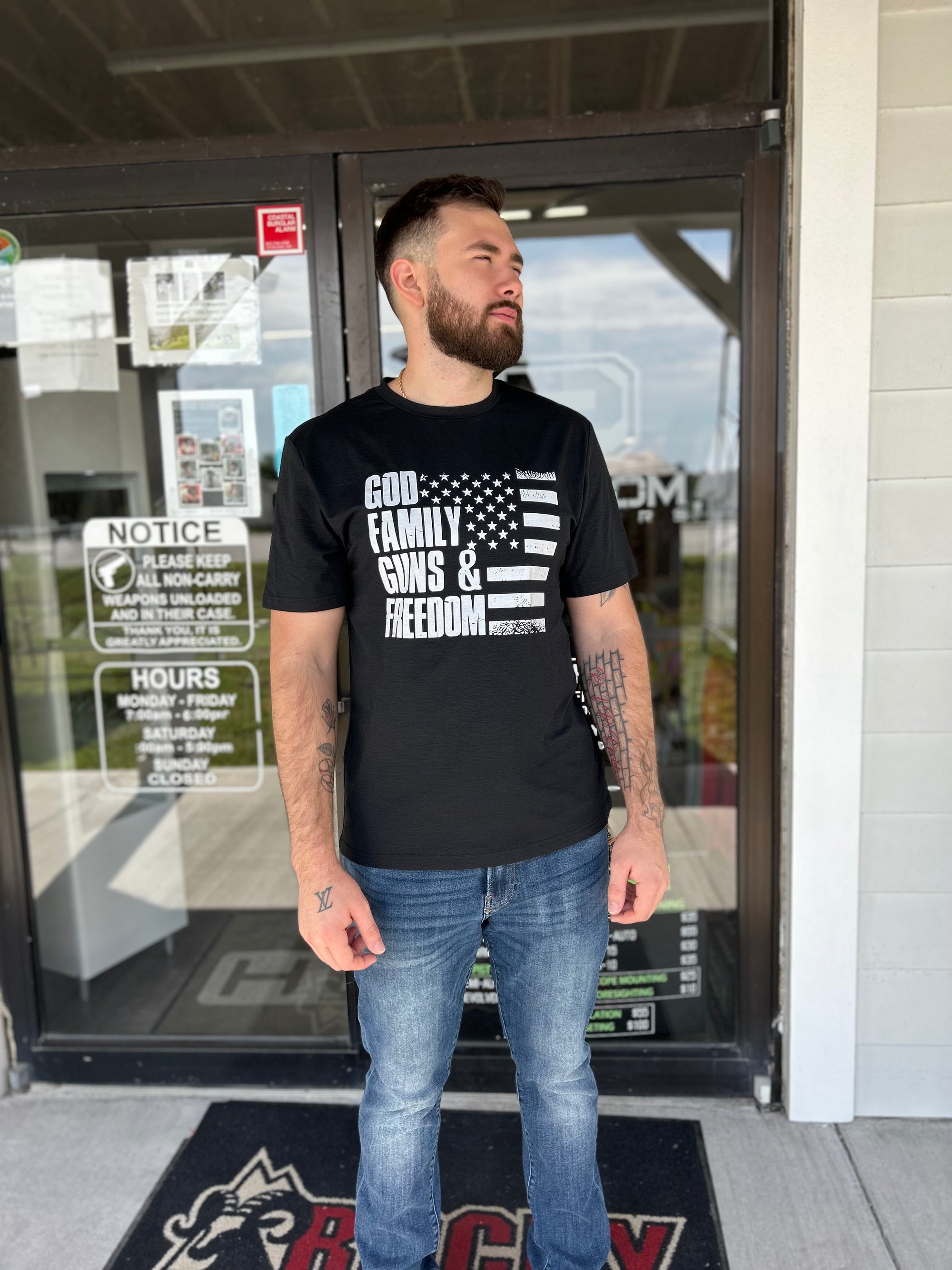 God Family Guns Freedom & USA Short Sleeves T-Shirt