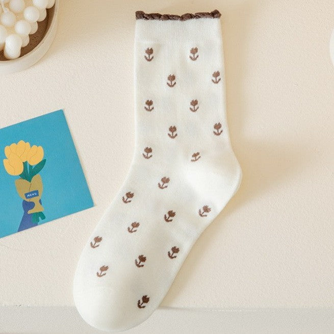 Ladies Floral Cotton Socks