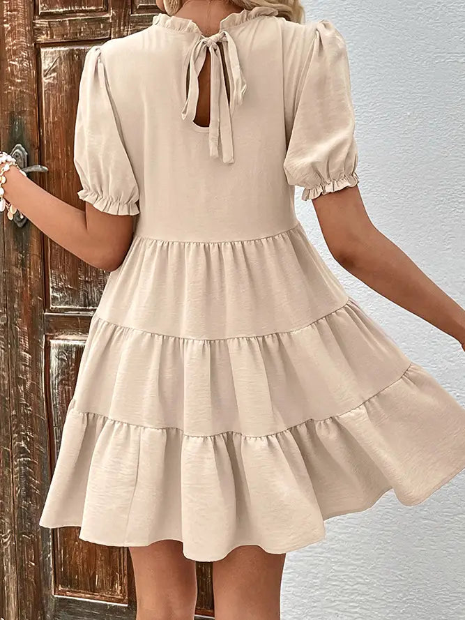 Frilled Tiered Dress - Apricot