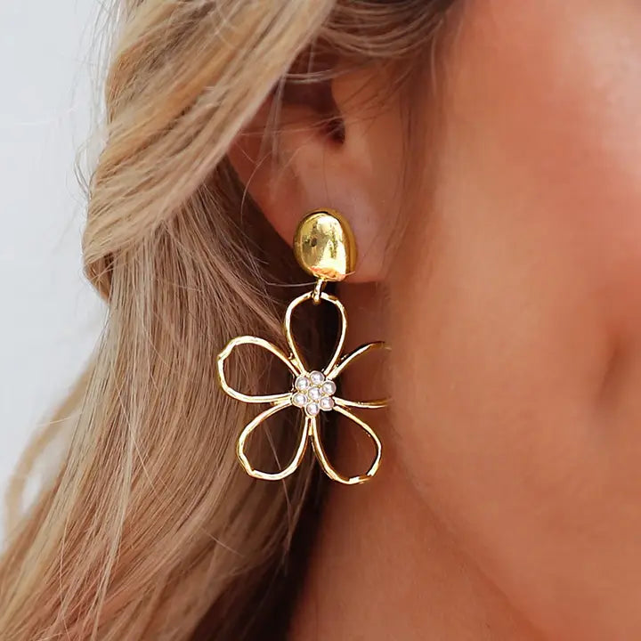 Gold Flower Pearl Earrings