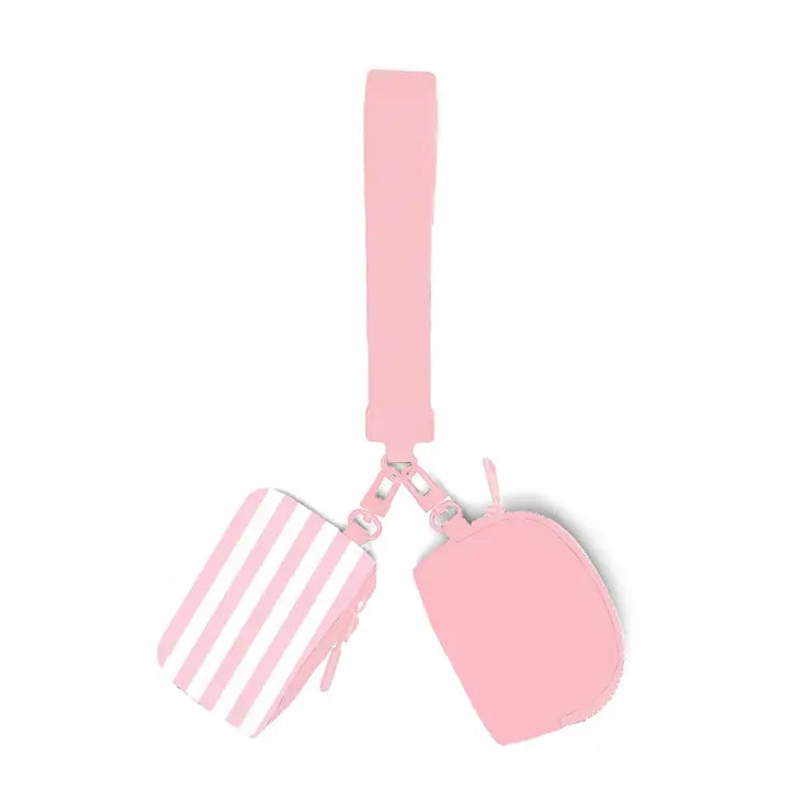 Pink Striped Dual Pouch Wristlet