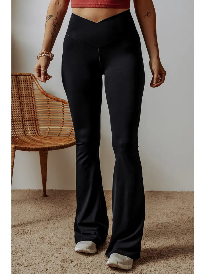 Solid V Shape High Waist Flare Legging