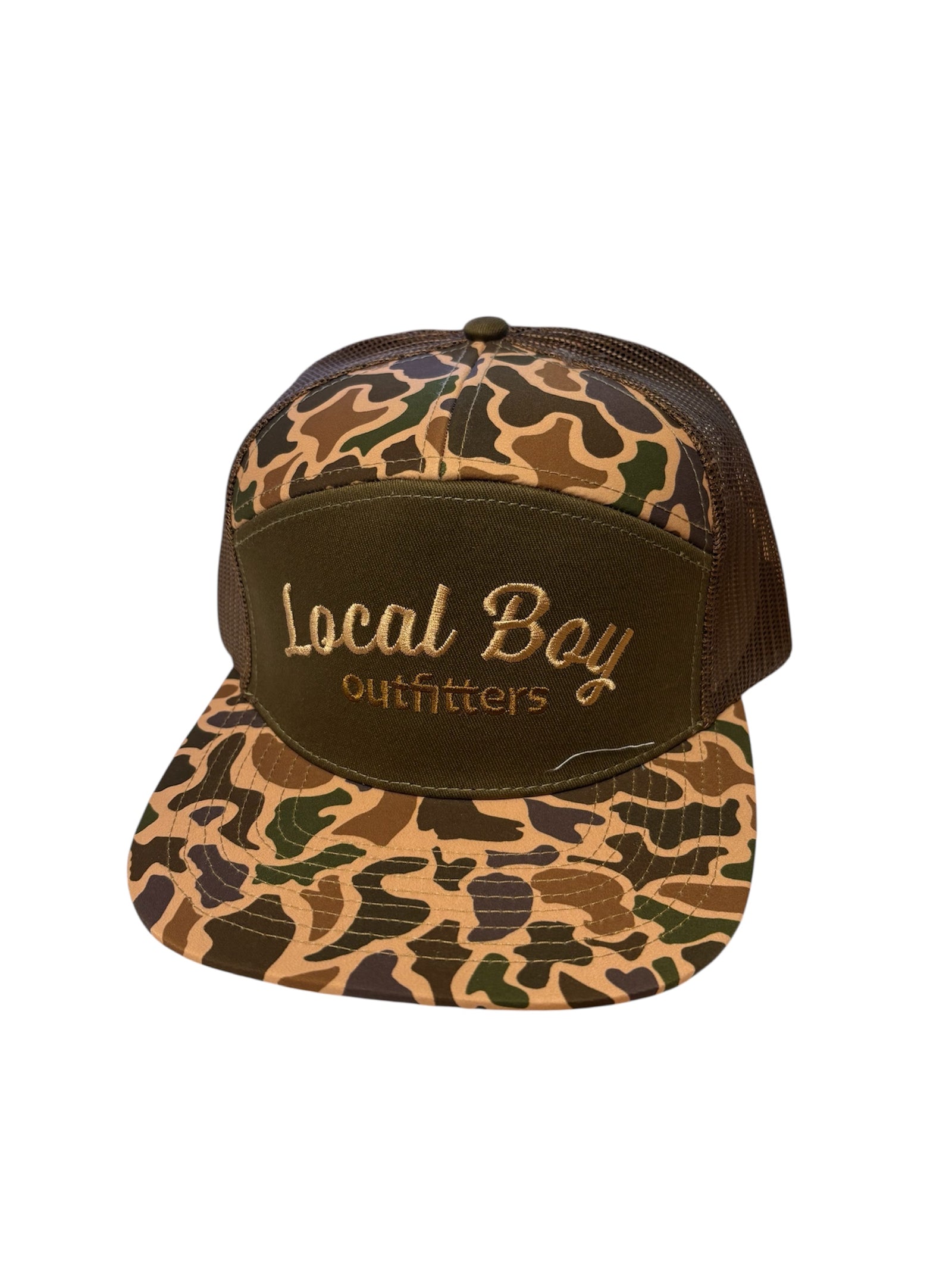 Local Boy Simple Script 7 Panel Hats - Old School Camo