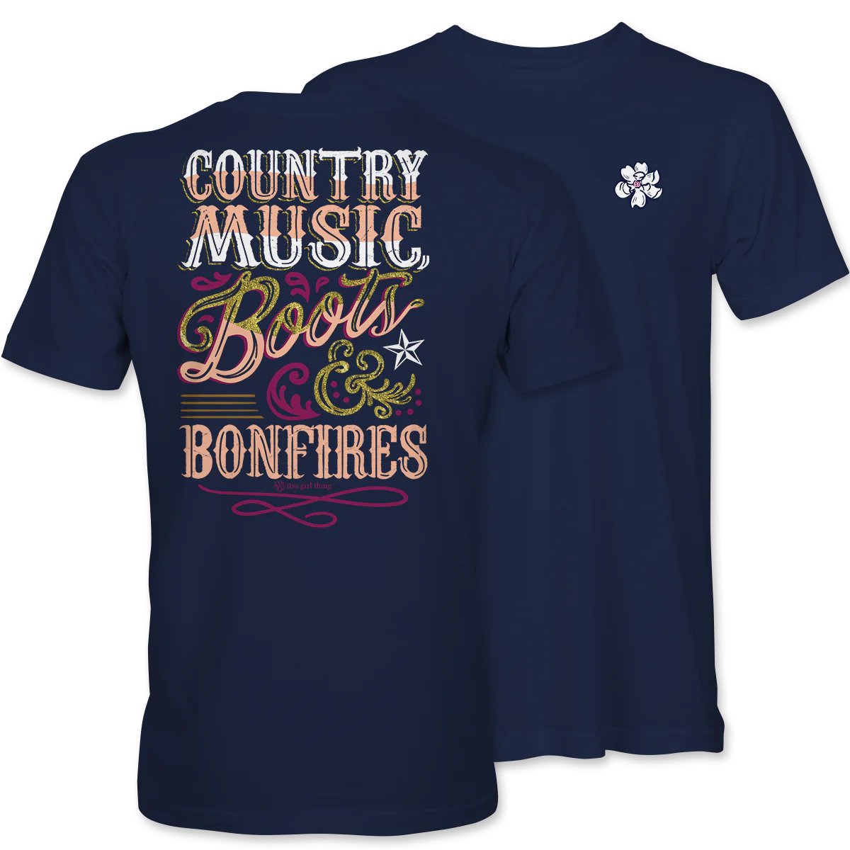 Music, Boots, Bonfires T-Shirt - Navy
