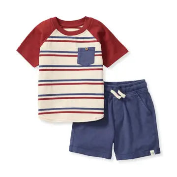USA Striped Little Boy Tee & Shorts Set