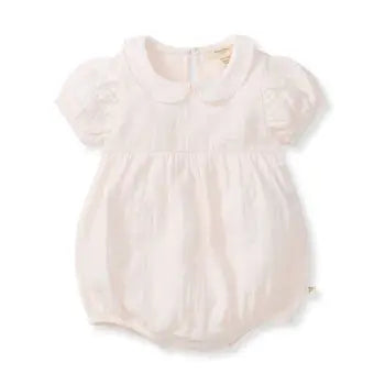 Baby Girl Muslin Collar Bubble Romper - Pink Petals