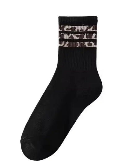 Ladies Leopard Print Half Crew Socks