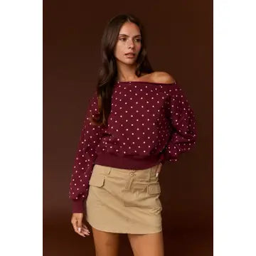Polka Dot Off Shoulder Sweatshirts