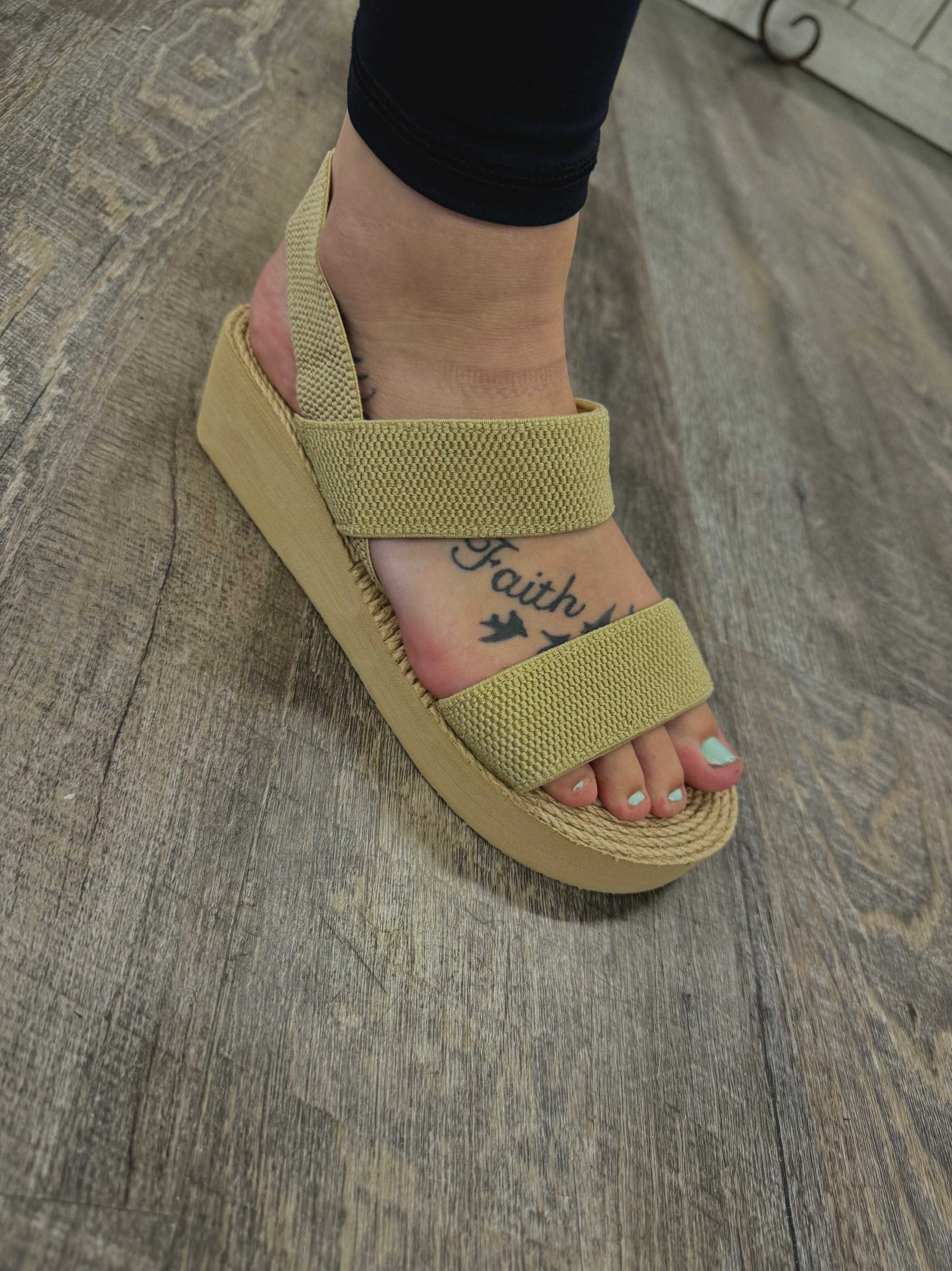 Khaki Wedge Sandals