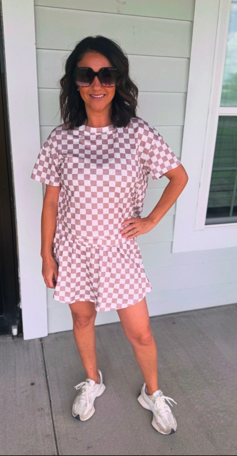 Beige/White Checkered Two Piece Set