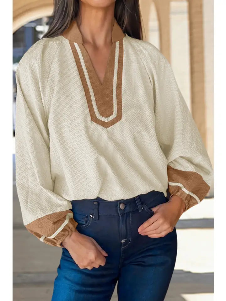 Colorblock V-neck Blouse
