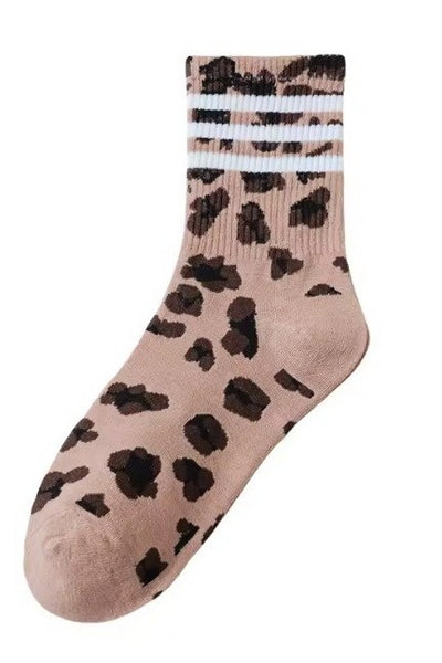 Ladies Leopard Print Half Crew Socks