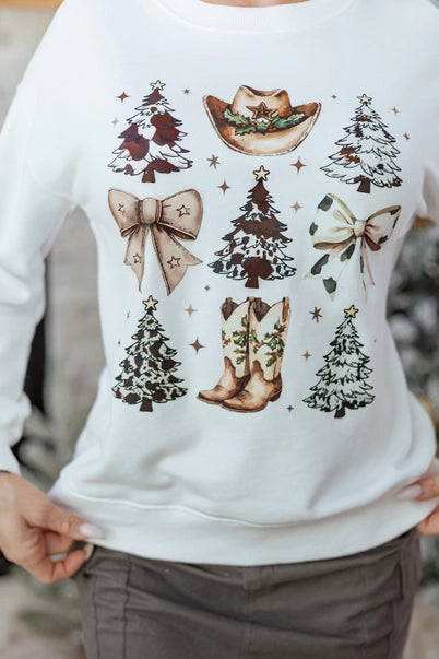 White Western Christmas Bow Sweatshirt