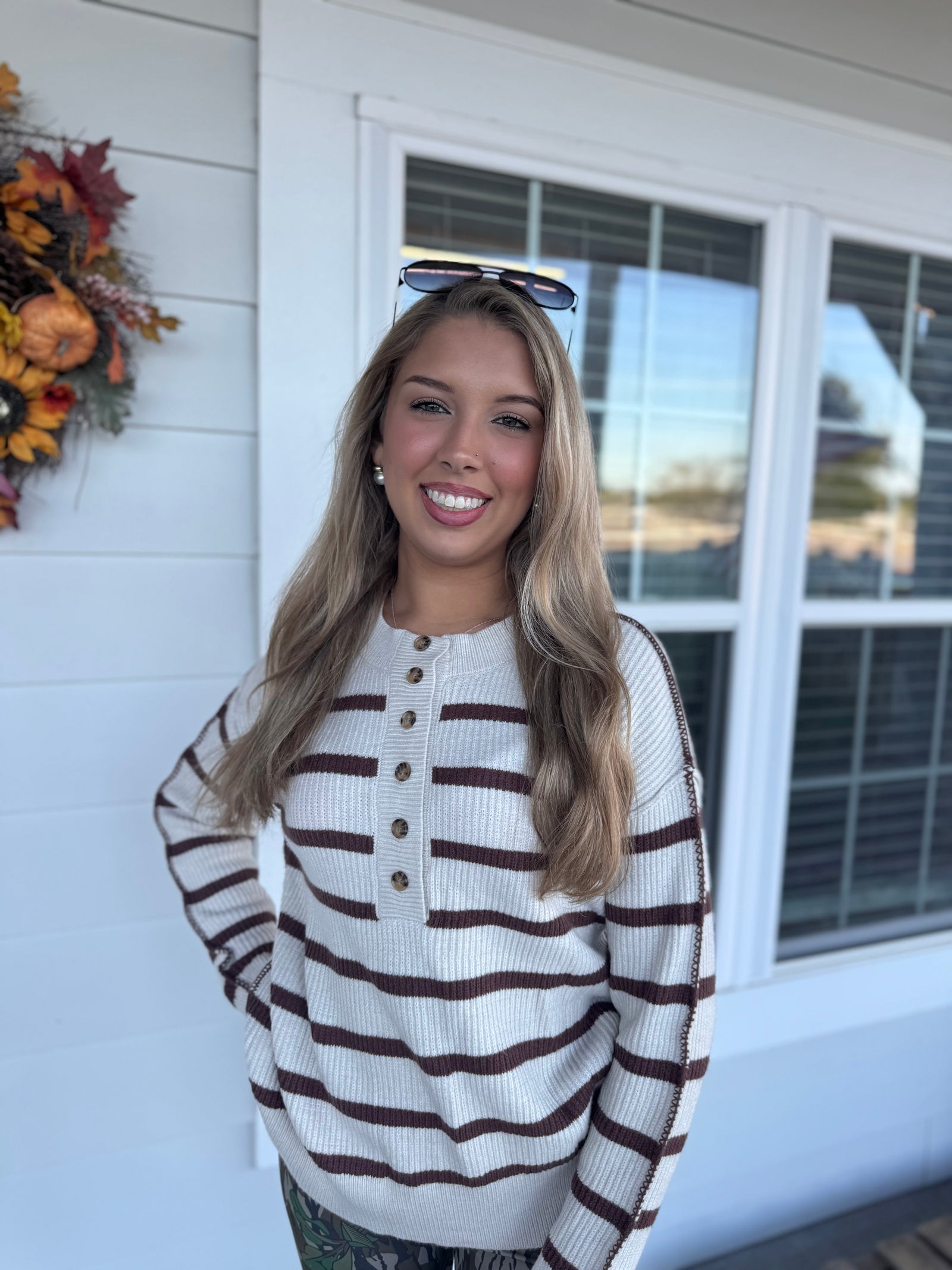 1/4 Button-Up Striped Sweater