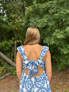 Blue/White Floral Print Square Neck Romper