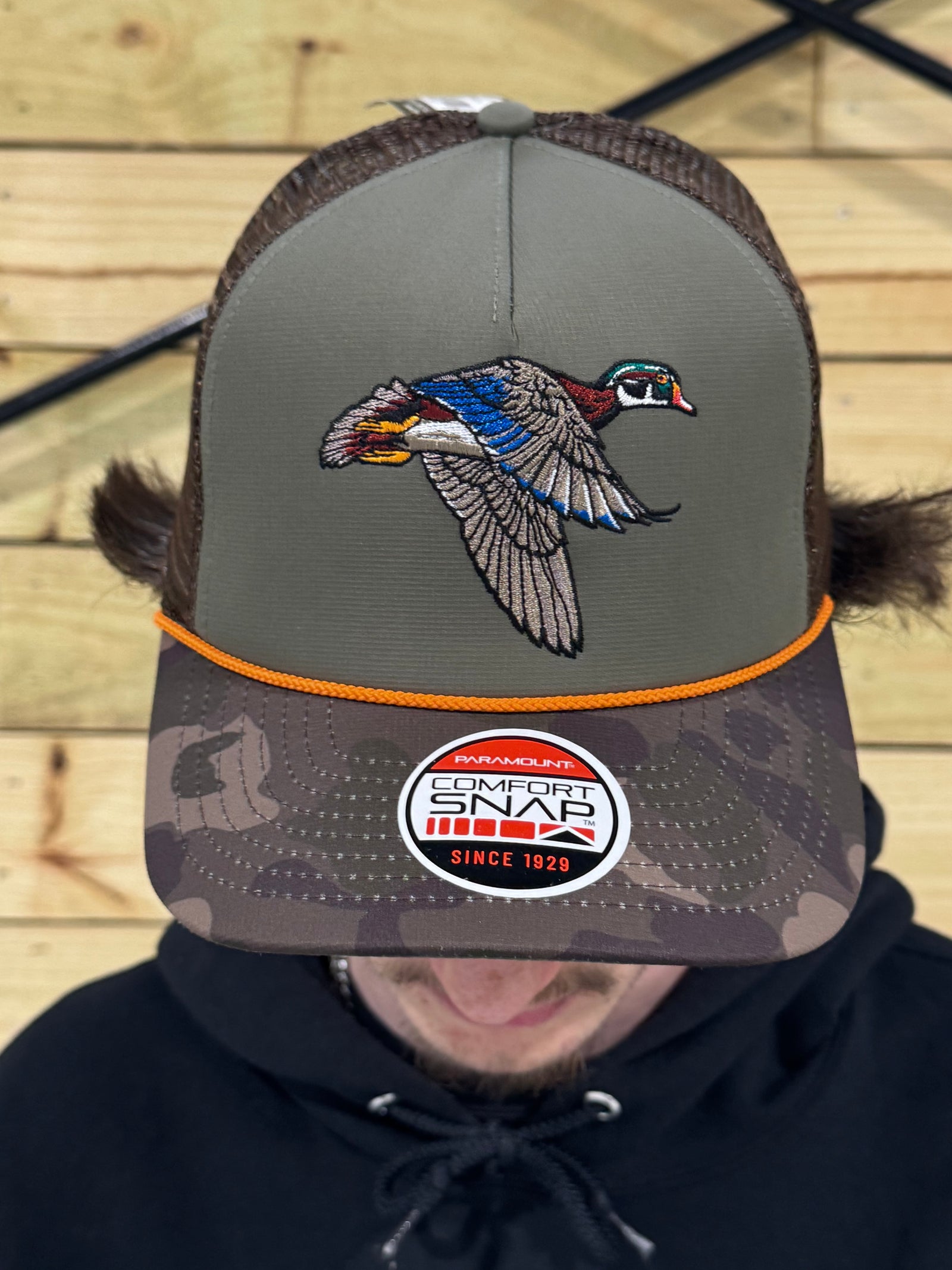 Flying Wood Duck Rope Hat - Olive