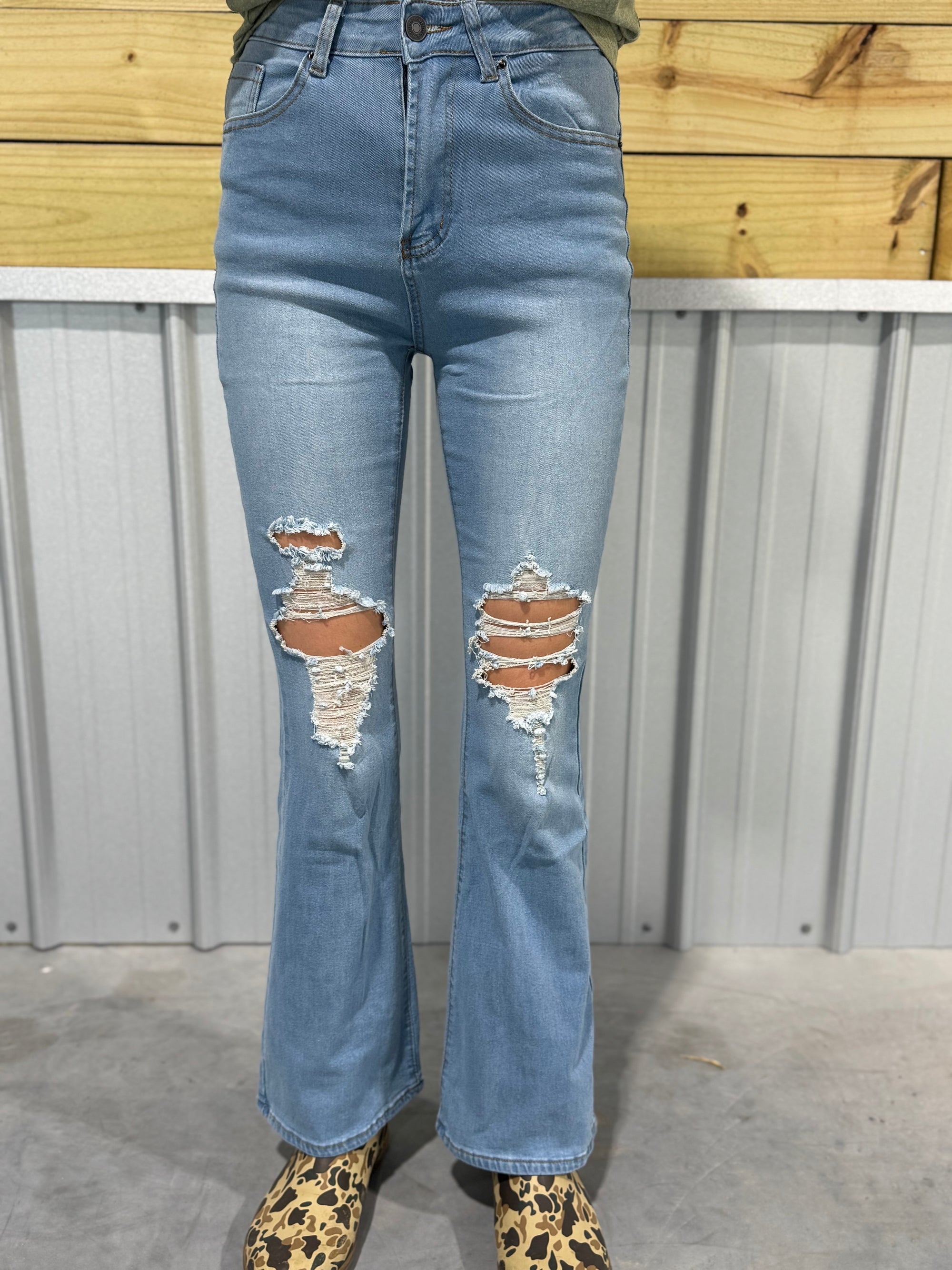 Ripped High Waist Flare Skinny Jeans