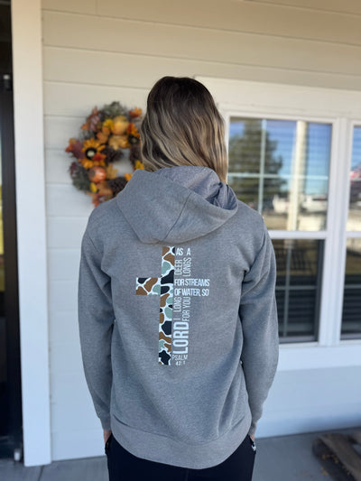 Phantom Old School Camo Cross/Verse (Psalm 42:1) Heather Grey Hoodie