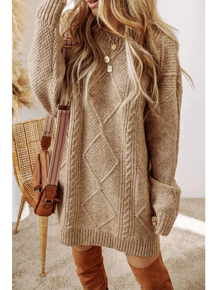 Light Brown Long Sleeve Knitted Sweater Dress