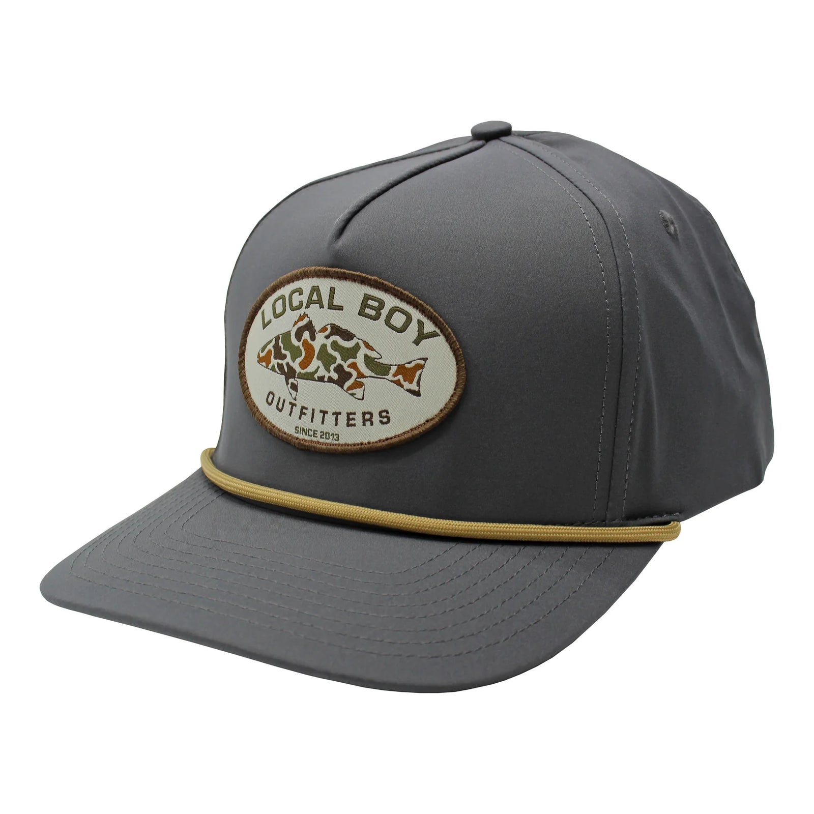 Local Boy Vintage Redfish Patch High Crown Rope Hat - Charcoal