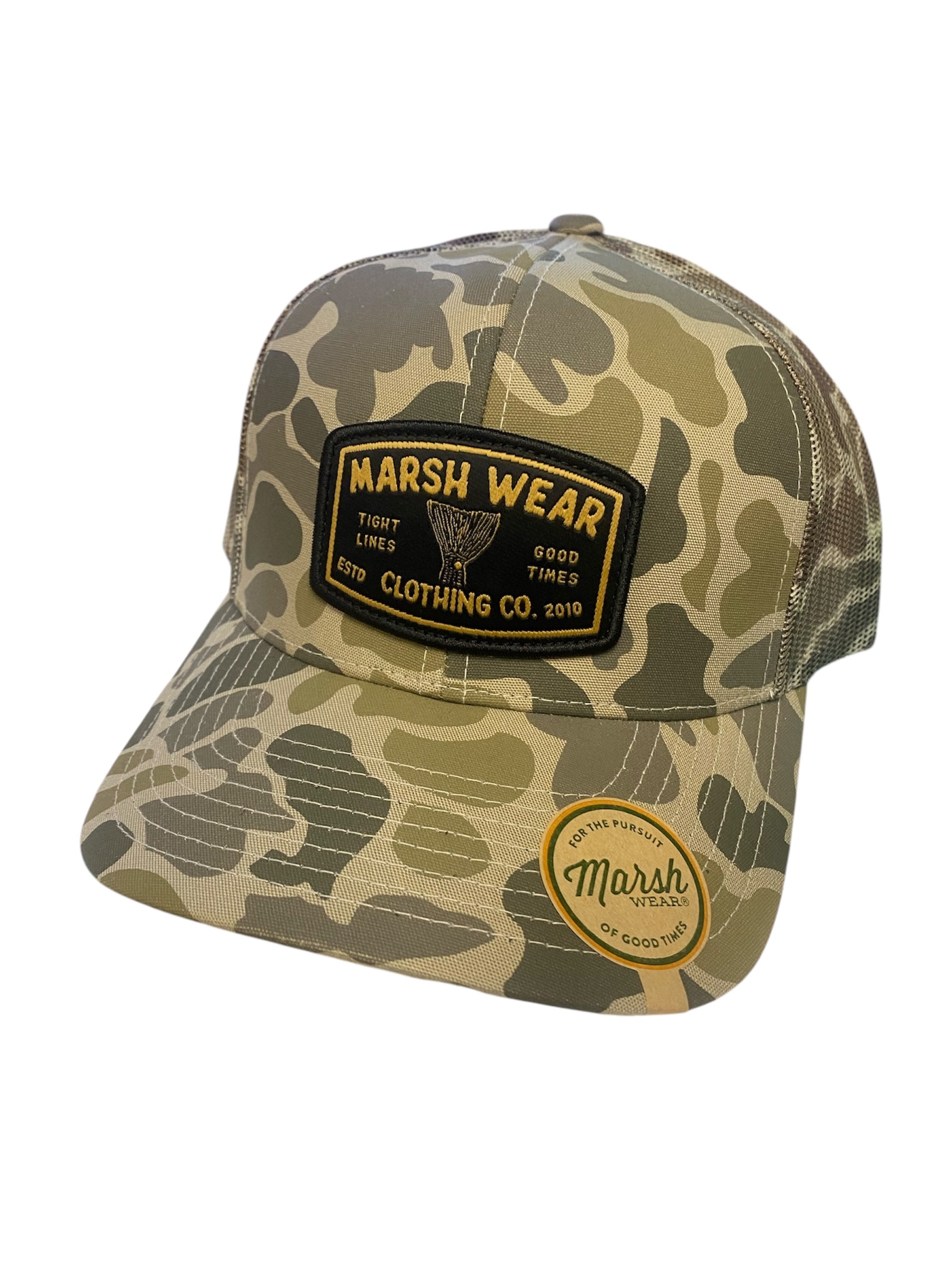 Marsh Wear Tight Lines Trucker Hat - Khaki Mallard Camo