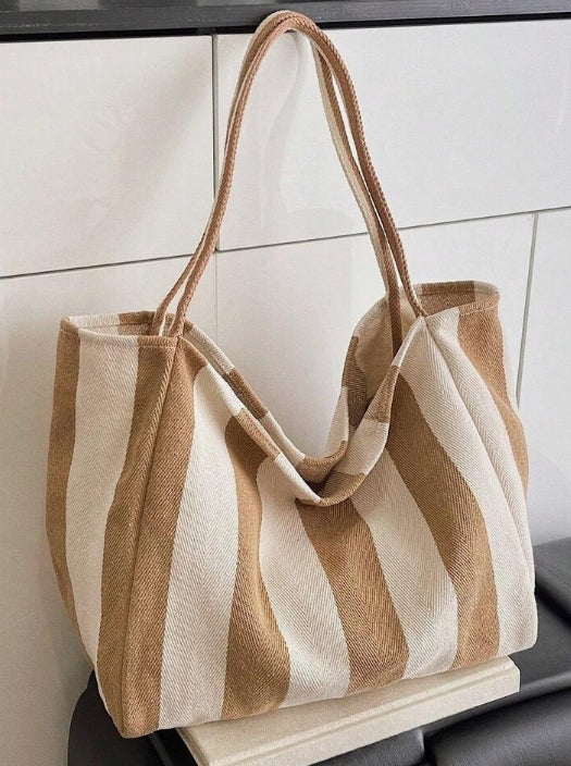 Tan & White Stripped Beach Bag