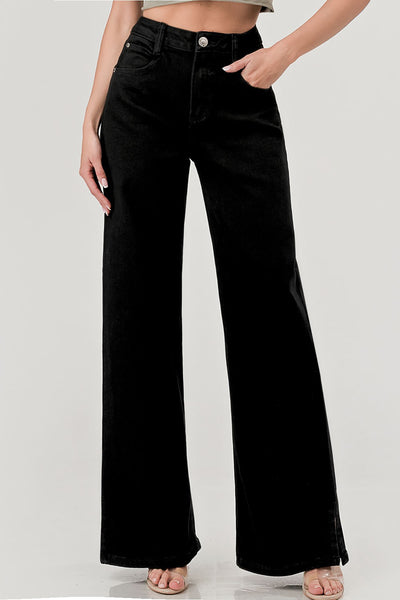 WIDE LEG DENIM PANTS WITH SIDE SPLITS