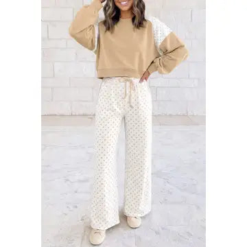 Polka Dot Patchwork Long Sleeve Two Piece