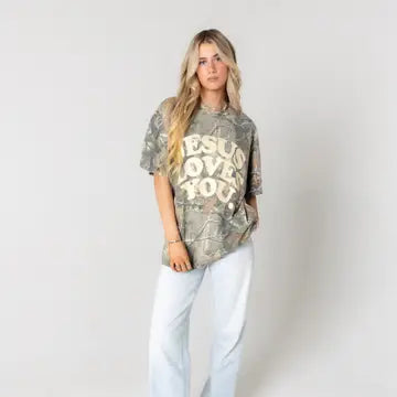 Women's "Jesus Loves You" Camo T-Shirts