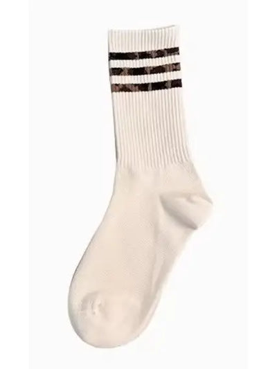 Ladies Leopard Print Half Crew Socks