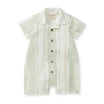 Infant Pacific Stripe Baby Boy Romper - Sage/White/Tan