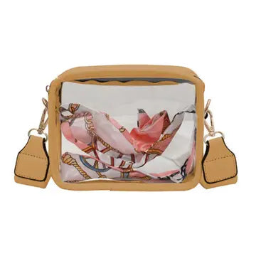 Tan/Clear Leather Strap Crossbody Bag