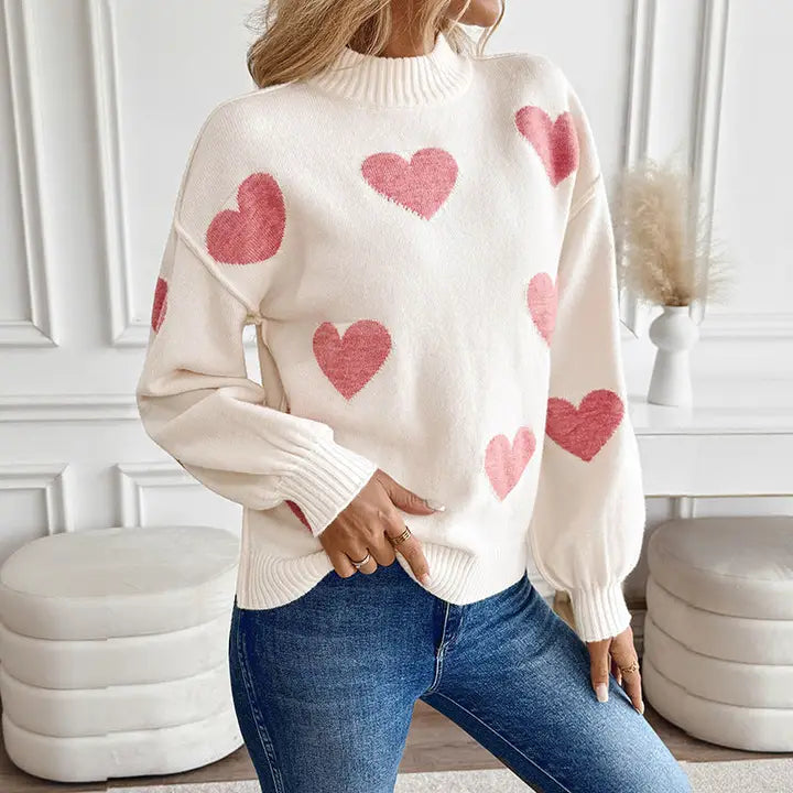 White w/pink Hearts Sweater