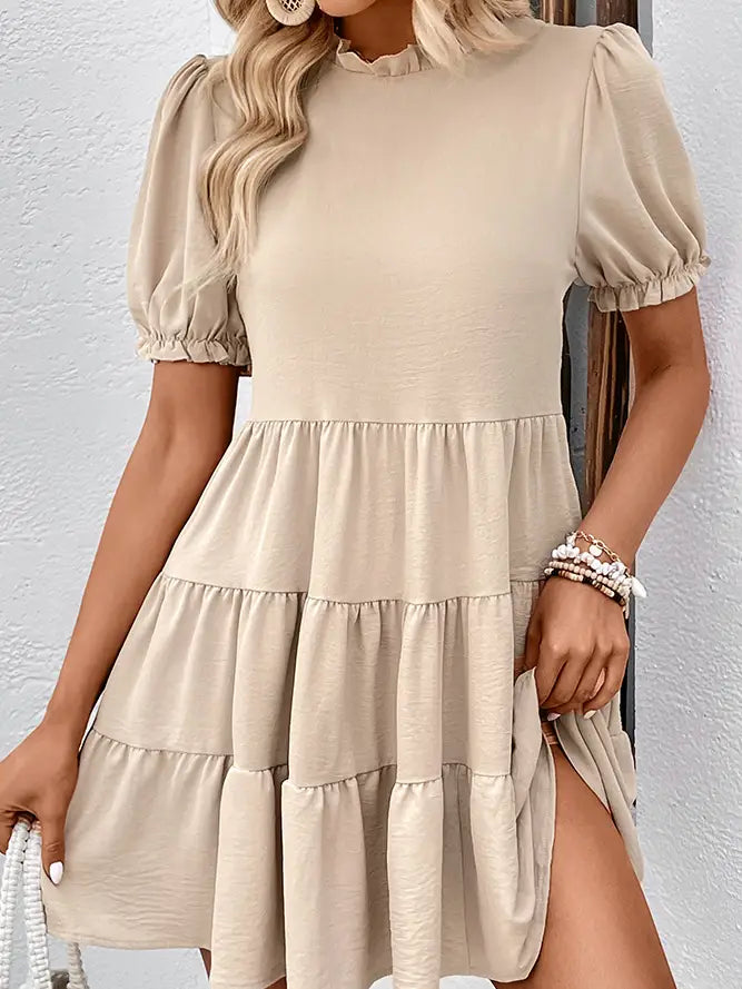 Frilled Tiered Dress - Apricot