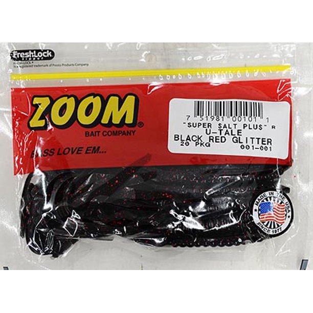  Zoom Bait Zoom U Tail Worm-Pack of 20 (Black Red Glitter,  6-Inch) : Artificial Fishing Bait : Sports & Outdoors