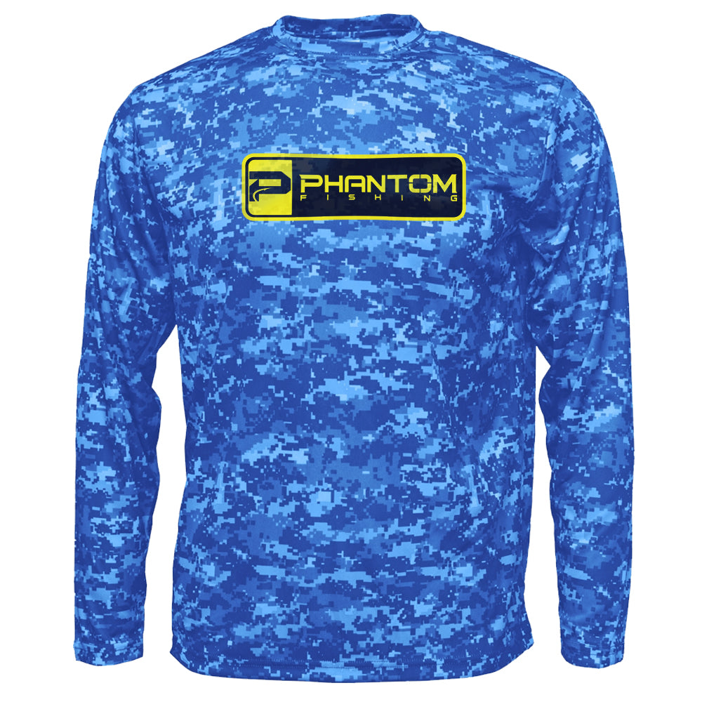 Youth Digital Camo Long Sleeve Performance Shirts Blue / yxl